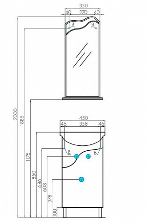 1A0652K1KO01L Набор: 1A065201KO01L Тумба-умывальник КОЛИБРИ 45 левый/ 1WH112449 Азов-45. Фото 2