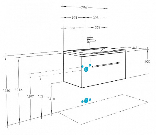 1A1268K6MA010 Набор: 1A126801MA010 Тумба-умывальник Мадрид 80 М / 1A722931AG010 Раковина Айрис 80. Фото 2
