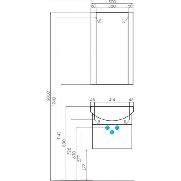 1A1403K0AA010 Набор: 1A140301AA010 Тумба-умывальник подвесная Ария 50/ 1WH207781 Раковина Смайл-50. Фото 2