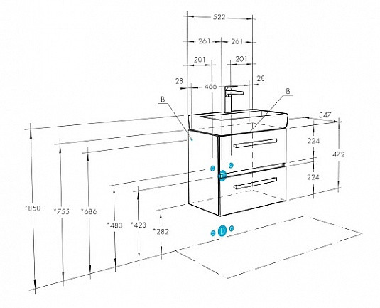 1A2076K1RSC20 Набор: 1A207601RSC20 Тумба-умывальник Ронда 55 мини/ 1WH302127 Умывальник Тигода 55 мини. Фото 2