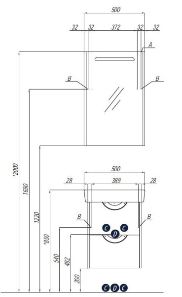 1A2117K1SIW70 Набор: 1A211701SIW70 Тумба-умывальник Сильва 50 Дуб Полярный/ 1WH302184 Раковина Нео 50. Фото 3