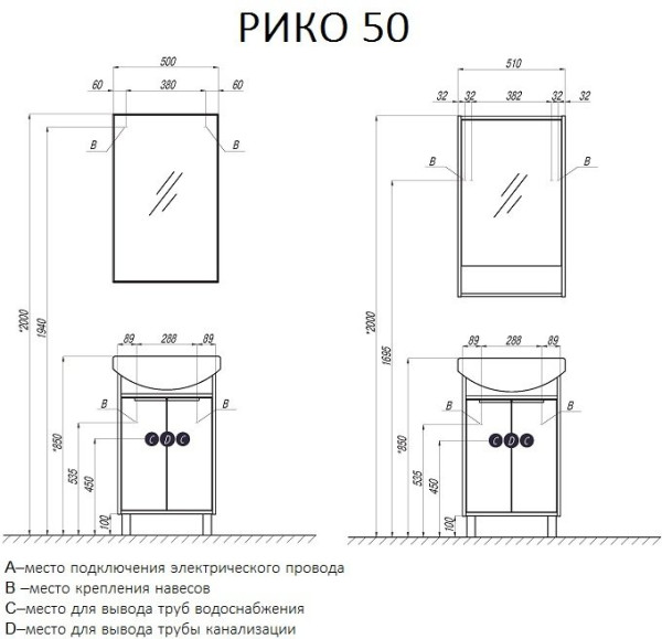 1A2124K1RIB90 Набор: 1A212401RIB90 Тумба-умывальник Рико 50/ 1WH207781 Раковина Смайл 50. Фото 2