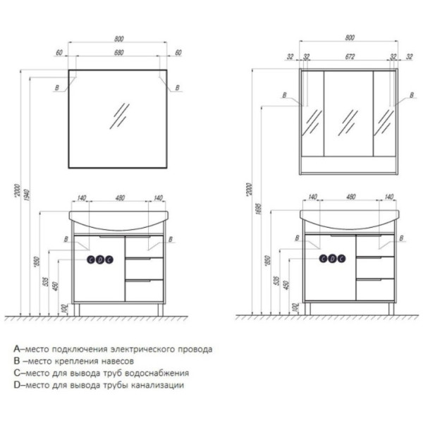 1A2154K1RIB90 Набор: 1A215401RIB90 Тумба-умывальник Рико 80/ 1WH207783 Раковина Смайл 80. Фото 2