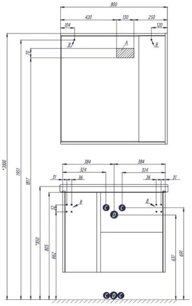 1A228302SX010 Зеркальный шкаф Стоун 80. Фото 2