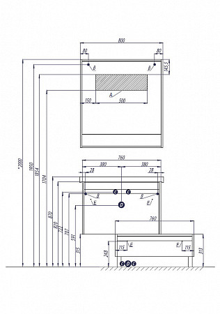 1A2302K1KP010 Набор: 1A230201KP010 Тумба-умывальник Капри 80/ 1WH302251 Раковина Миранда 80. Фото 2