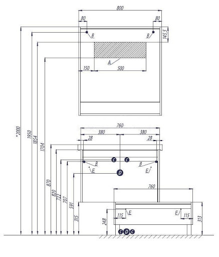1A2302K1KPDB0 Набор: 1A230201KPDB0 Тумба-умывальник Капри 80 Такстемная/ 1WH302251 Раковина Миранда 80. Фото 2