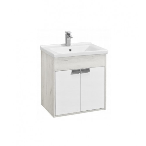 1A2373K0FAX10 Набор: 1A237301FAX10 Тумба-умывальник Флай 60 Бел Дуб КРАФТ/ 1WH302421 Раковина Миранда 60. Фото 1