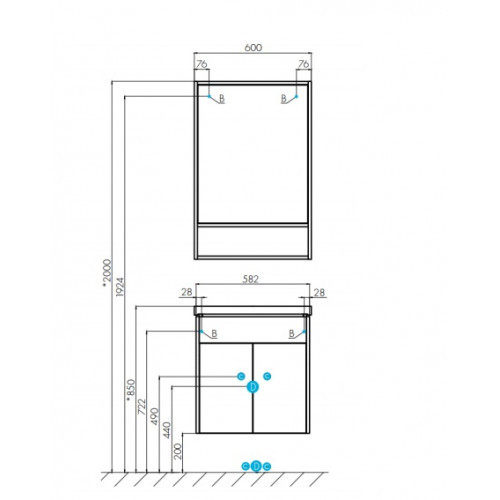 1A2373K0FAX10 Набор: 1A237301FAX10 Тумба-умывальник Флай 60 Бел Дуб КРАФТ/ 1WH302421 Раковина Миранда 60. Фото 2