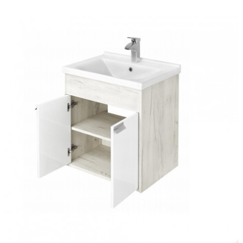 1A2373K0FAX10 Набор: 1A237301FAX10 Тумба-умывальник Флай 60 Бел Дуб КРАФТ/ 1WH302421 Раковина Миранда 60. Фото 3