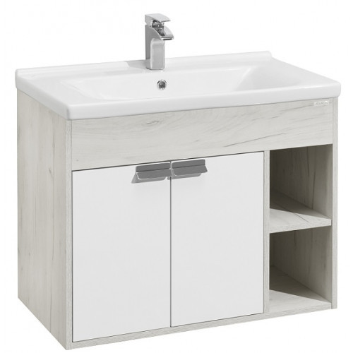 1A2374K0FAX10 Набор: 1A237401FAX10 Тумба-умывальник Флай 80 Бел Дуб КРАФТ/ 1WH302251 Раковина Миранда 80. Фото 1