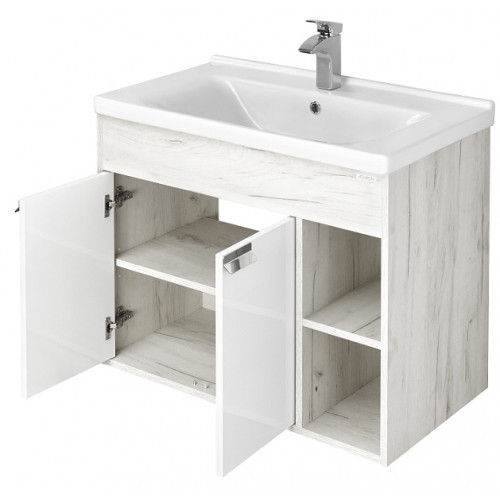 1A2374K0FAX10 Набор: 1A237401FAX10 Тумба-умывальник Флай 80 Бел Дуб КРАФТ/ 1WH302251 Раковина Миранда 80. Фото 3