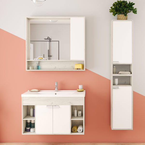 1A2375K0FAX10 Набор: 1A237501FAX10 Тумба-умывальник Флай 100 Бел Дуб КРАФТ/ 1WH302249 Раковина Миранда 100. Фото 2