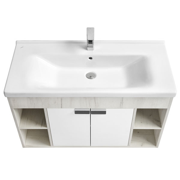 1A2375K0FAX10 Набор: 1A237501FAX10 Тумба-умывальник Флай 100 Бел Дуб КРАФТ/ 1WH302249 Раковина Миранда 100. Фото 3