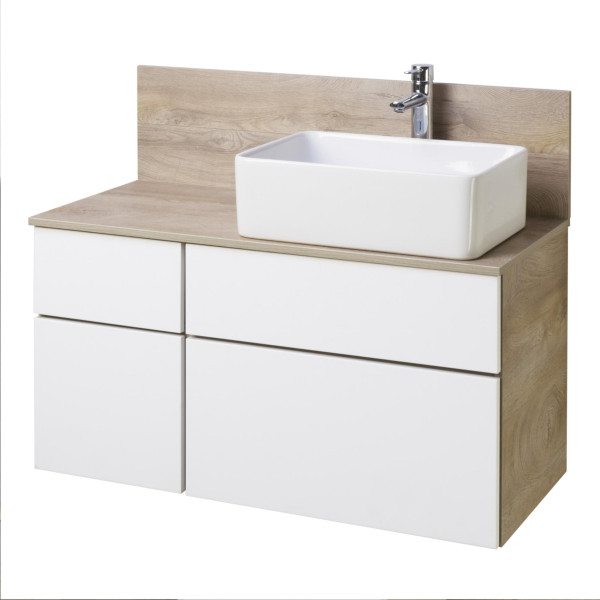 1A2441K1MIX40 Набор: 1A244101MIX40 Тумба-умывальник Мишель 100 Дуб Эндгрейн/ 732700B000 Раковина Мила/ 1A253103MIX40 ЛВДСП. Фото 1