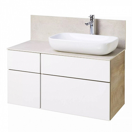 1A2441K2MIX40 Набор: 1A244101MIX40 Тумба-умывальник Мишель 100 Дуб Эндгрейн/ 1AX169WBXX000 Раковина Инфинити/ 1A253303MIX40 Керамогранит. Фото 1