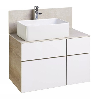 1A2441K3MIX40 Набор: 1A244101MIX40 Тумба-умывальник Мишель 100 Дуб Эндгрейн/ 732700B000 Раковина Мила/ 1A253303MIX40 керам. Фото 1