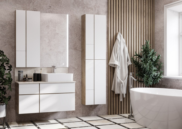 1A244203MIX40 Модуль для зеркала Мишель 43 Дуб Эндгрейн/Белый. Фото 6