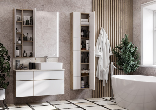 1A244203MIX40 Модуль для зеркала Мишель 43 Дуб Эндгрейн/Белый. Фото 7