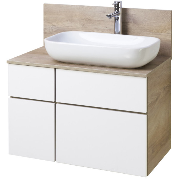 1A2445K0MIX40 Набор: 1A244501MIX40 Тумба-умывальник Мишель 80 Дуб Эндгрейн/ 1AX169WBXX000 Раковина Инфинити/ 1A253003MIX40 Мишель 80 Дуб Эндгрейн. Фото 1