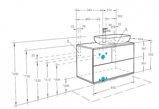 1A2472K0TEKA0 Набор: 1A247201TEKA0 Тумба-умывальник Терра 85 Дуб Кантри/Антрацит/ 1AX169WBXX000 Раковина Инфинити 60. Фото 3
