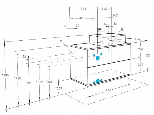 1A2472K1TEKA0 Набор: 1A247201TEKA0 Тумба-умывальник Терра 85 Дуб Кантри/Антрацит/ 732700B000 раковина Мила. Фото 2