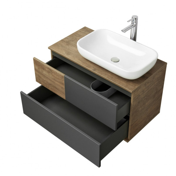 1A2472K2TEKA0 Набор: 1A247201TEKA0 Тумба-умывальник Терра 85 Дуб Кантри/Антрацит/1A73313KLK010 Раковина Лола. Фото 5