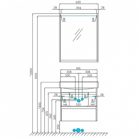 1A2488K0NT010 Набор: 1A248801NT010 Тумба-умывальник Нортон 65/ 1WH302501 раковина Беверли 65. Фото 2