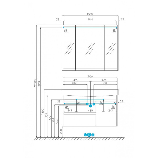 1A2490K0NT010 Набор: 1A249001NT010 Тумба-умывальник Нортон 100/ 1WH302502 раковина Беверли 100. Фото 13