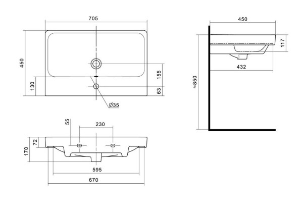 1A2518K0SDB20 Набор: 1A251801SDB20 Тумба-умывальник Сканди 70 Бел/Дуб Верона/ 1WH501628 Раковина Адриана 70. Фото 3