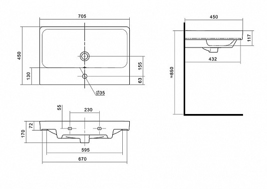 1A2518K0SDZ90 Набор: 1A251801SDZ90 Тумба-умывальник Сканди 70 Бел/Дуб Рустикальный/ 1WH501628 Раковина Адриана 70. Фото 3