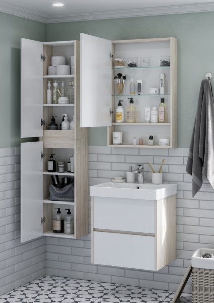 1A252102SDB20 Зеркальный шкаф Сканди 55 Белый/Дуб Верона. Фото 3