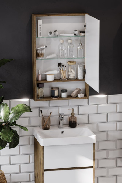 1A252102SDZ90 Зеркальный шкаф Сканди 55 Белый/Дуб Рустикальный. Фото 3