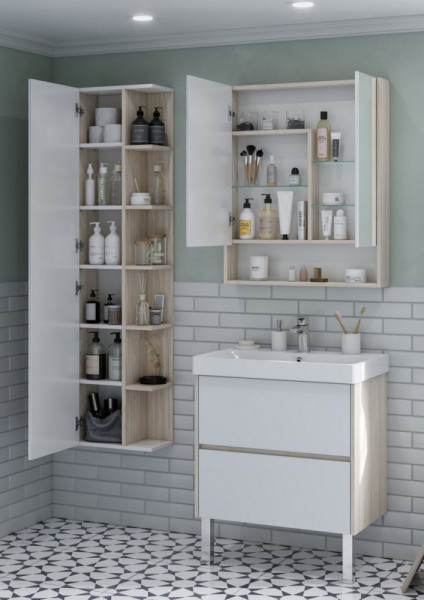 1A252202SDB20 Зеркальный шкаф Сканди 70 Белый/Дуб Верона. Фото 3