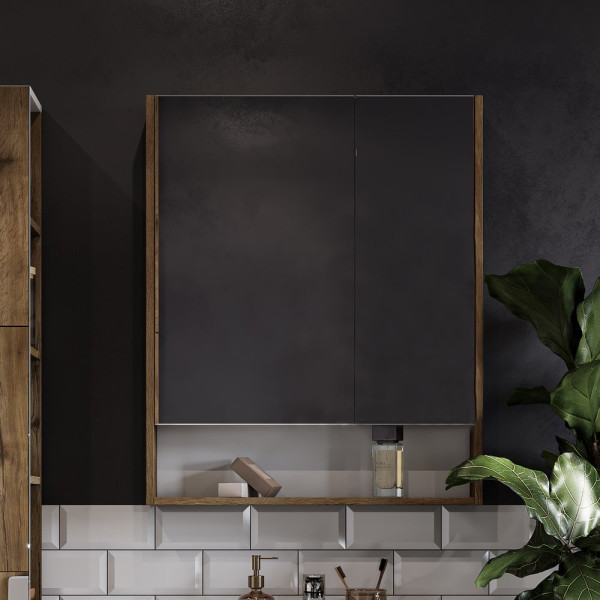 1A252202SDZ90 Зеркальный шкаф Сканди 70 Белый/Дуб Рустикальный. Фото 3