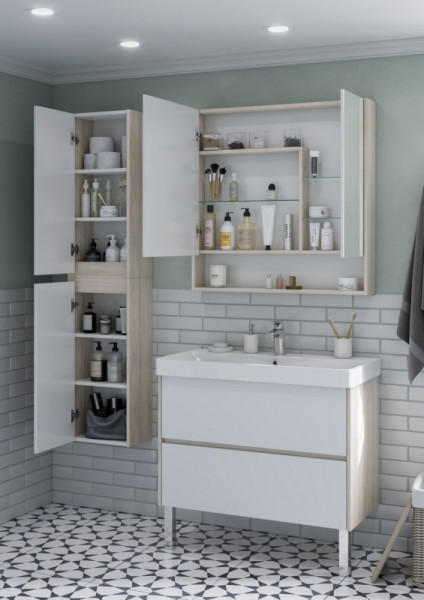 1A252302SDB20 Зеркальный шкаф Сканди 90 Белый/Дуб Верона. Фото 3