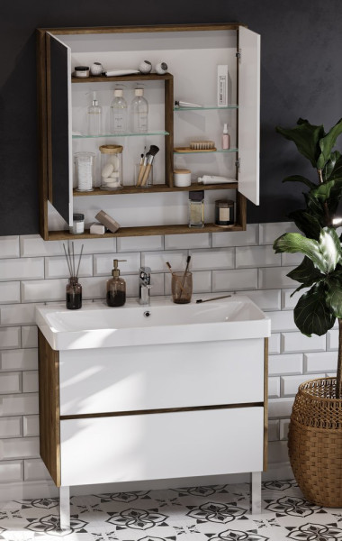 1A252302SDZ90 Зеркальный шкаф Сканди 90 Белый/Дуб Рустикальный. Фото 4