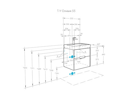 1A2542K0OL010 Набор: 1A254201OL010 Тумба-умывальник Оливия 55 Белый матовый/1WH501620 Умывальник Адриана 55. Фото 5