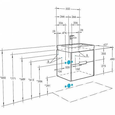 1A2542K0OLUG0 Набор: 1A254201OLUG0 Тумба-умывальник Оливия 55 Дуб Ойстер/ 1WH501620 Раковина Адриана 55. Фото 2