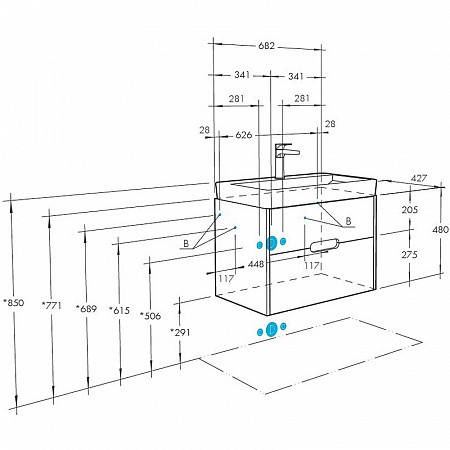 1A2543K0OLVG0 Набор: 1A254301OLVG0 Тумба-умывальник Оливия 70 Дуб веллингтон/ 1WH501628 Раковина Адриана 70. Фото 2