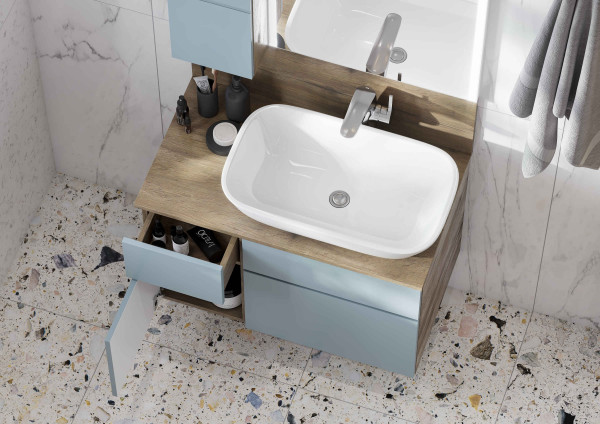 1A2568K1MIX30 Набор: 1A256801MIX30 Тумба-умывальник Мишель 80 Дуб Рустикальный/ 732700B000 Раковина Мила/ 1A253203MIX40 Керамогранит. Фото 5