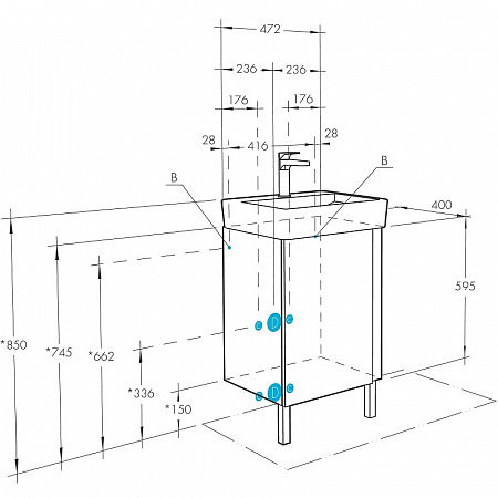 1A2578K0AHB20 Набор: 1A257801AHB20 Тумба-умывальник Кантри 50 Бел/Дуб Верона/ 1WH302184 Раковина НЕО-50. Фото 3