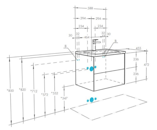 1A2580K1AJ9A0 Набор: 1A258001AJ9A0 Тумба-умывальник Сохо 60 СлэйтГалька серая/ 1WH501606 РаковинаЭлина 60. Фото 2