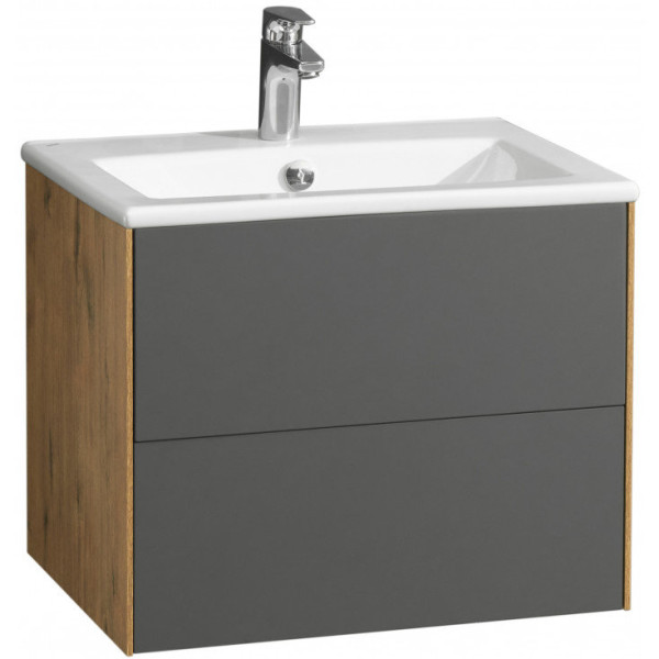 1A2580K1AJA00 Набор: 1A258001AJA00 Тумба-умывальник Сохо 60 Дуб Веллингтон/ 1WH501606 РаковинаЭлина 60. Фото 1