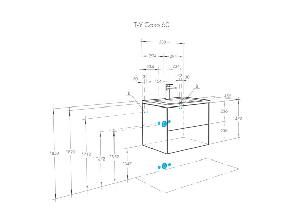 1A2580K1AJA00 Набор: 1A258001AJA00 Тумба-умывальник Сохо 60 Дуб Веллингтон/ 1WH501606 РаковинаЭлина 60. Фото 2