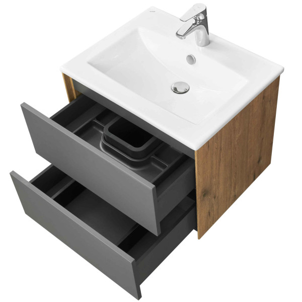 1A2580K1AJA00 Набор: 1A258001AJA00 Тумба-умывальник Сохо 60 Дуб Веллингтон/ 1WH501606 РаковинаЭлина 60. Фото 3