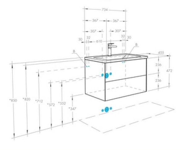 1A2581K1AJ9A0 Набор: 1A258101AJ9A0 Тумба-умывальник Сохо 75 Слэйт/галька серая / 1WH501619 РаковинаЭлина 75. Фото 2