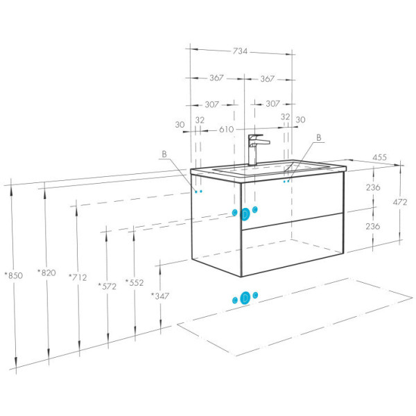1A2581K1AJA00 Набор: 1A258101AJA00 Тумба-умывальник Сохо 75 Дуб Веллингтон/ 1WH501619 РаковинаЭлина 75. Фото 2