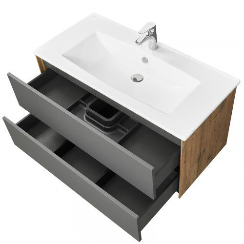 1A2582K1AJA00 Набор: 1A258201AJA00 Тумба-умывальник Сохо 100 Дуб Веллингтон/ 1WH501627 РаковинаЭлина 100. Фото 4