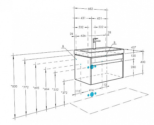 1A2675K0MY010 Набор: 1A267501MY010 Тумба-умывальник Марти 70/ 1WH501628 Умывальник Адриана 70. Фото 1