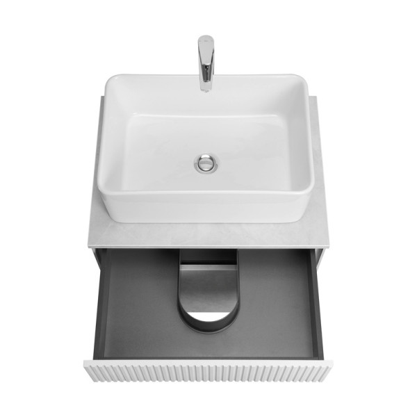 1A2761K1MH4C0 Набор: 1A276101MH4C0 Тумба-умывальник 60 Марбл Слэйт/Белый/ 732700B000 Раковина Mila накладная прямоуг 350х500. Фото 1